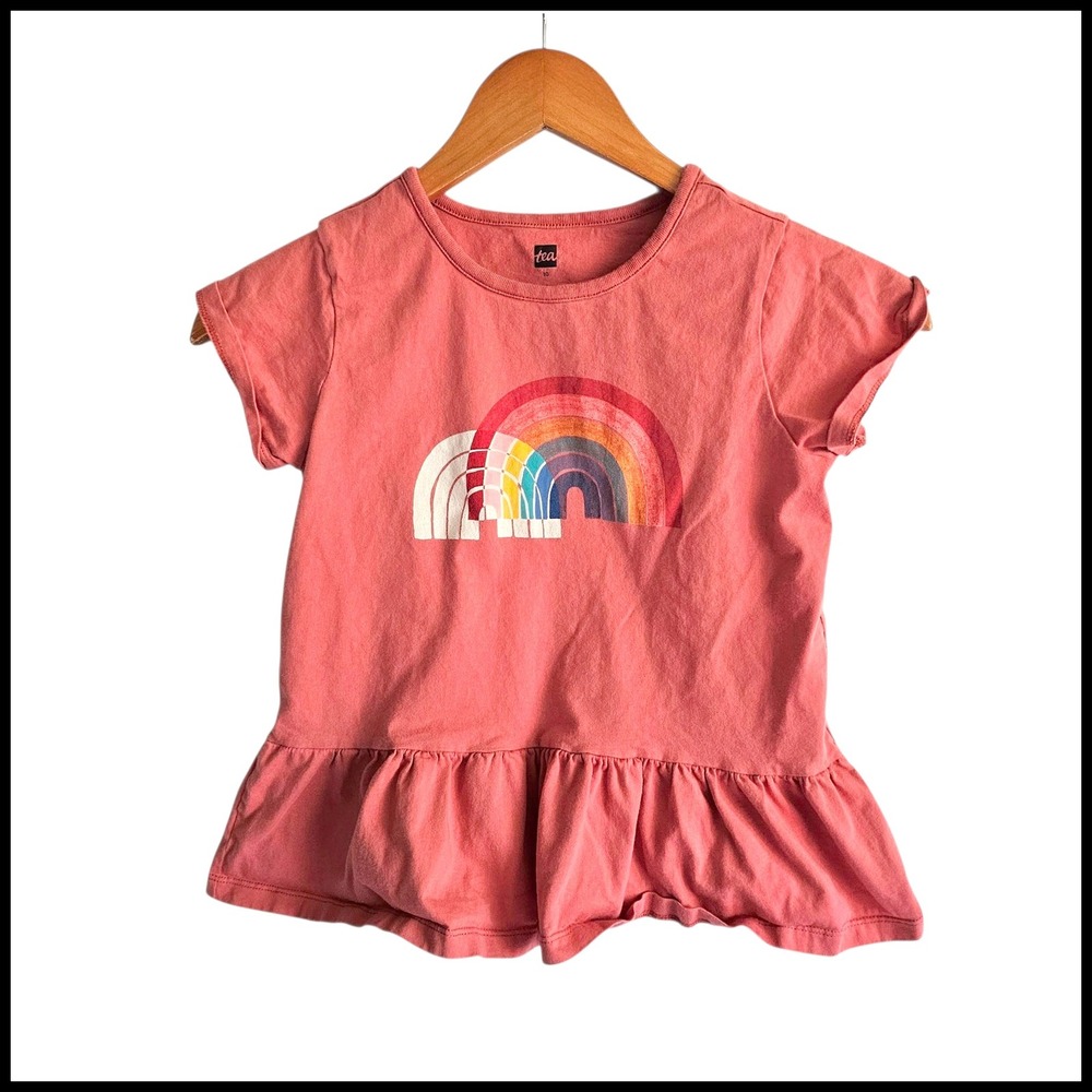 Tea Collection Rainbow Graphic Ruffle Hem Top Girl's Size‎ 10
